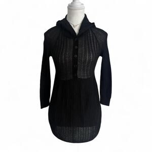 Moda International Black Baby Doll Knit Sweater Top Hood Size Small 100%Cotton